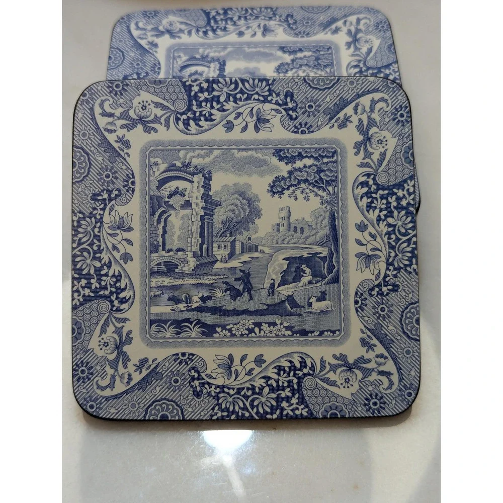 Pimpernel Blue Italian Coasters Set of 6 Cork Back Drink Coasters